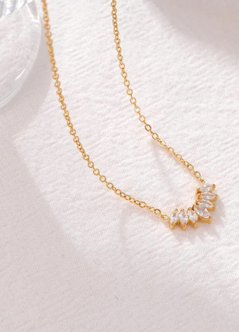 Gold Crystal Leaf Necklace