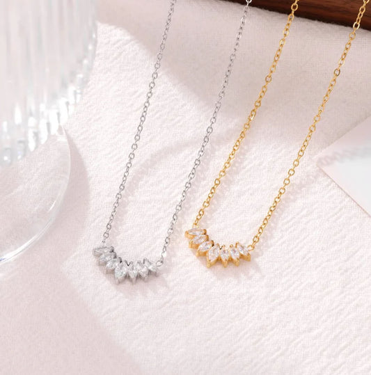 Gold Crystal Leaf Necklace